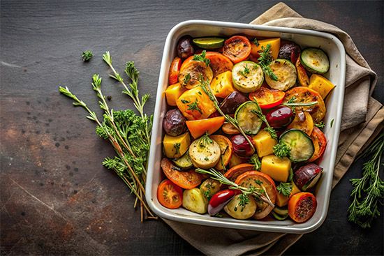 Baked vegetables from oven
